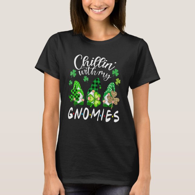 T-shirt Chillin Avec Mes Gnomes Leopard St Patrick Day Iri (Devant)