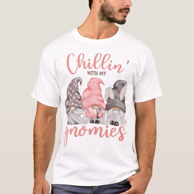 T-shirt Chillin Avec Mes Gnomes Pâques Gnome Bunny Oreille (Devant)
