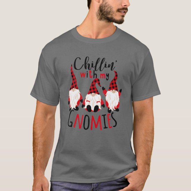 T-shirt Chillin' Avec Mes Gnomes Plaid Xmas Correspondant  (Devant)
