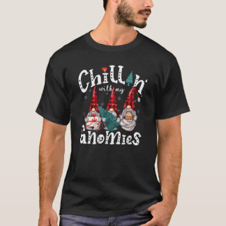 T-shirt Chillin Avec Mes Gnomies Noël Gnomes Rouges Plaid