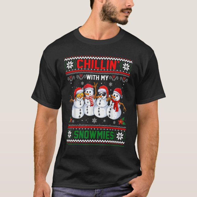 T-shirt Chillin' Avec Mes Neiges Snowman Noël (Devant)