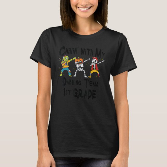 T-shirt Chillin Avec Mon Citrouille Zombie Skeleton Dab 1e (Devant)