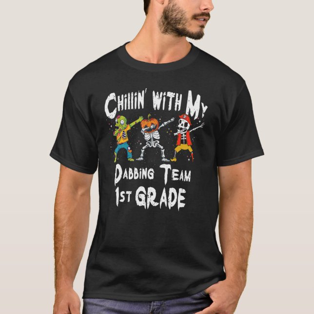 T-shirt Chillin Avec Mon Citrouille Zombie Skeleton Dab 1e (Devant)