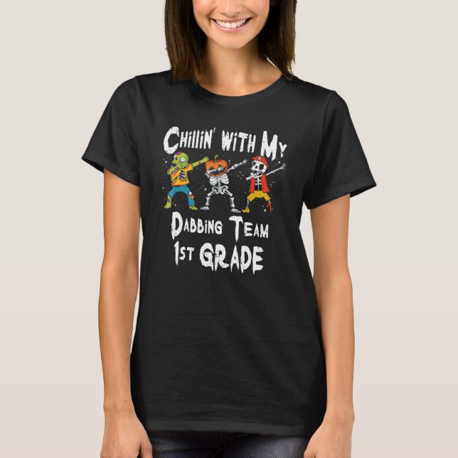 T-shirt Chillin Avec Mon Citrouille Zombie Skeleton Dab 1e (Devant)