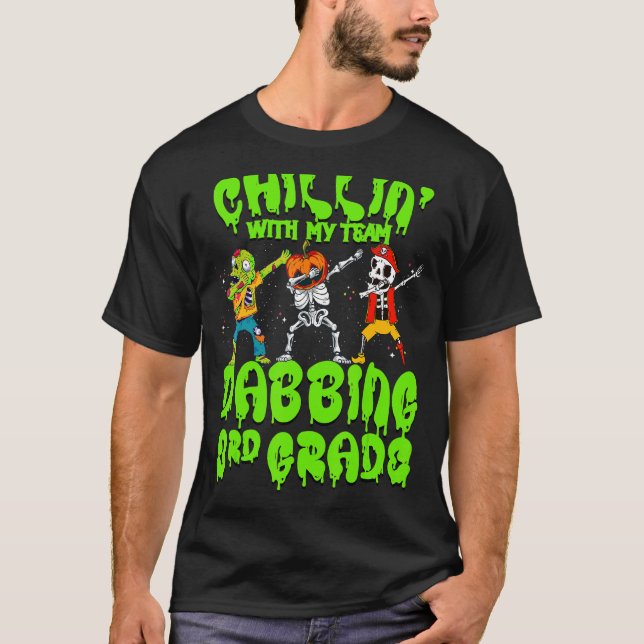 T-shirt Chillin avec mon Citrouille Zombie Skeleton Dab 3è (Devant)