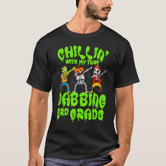 T-shirt Chillin avec mon Citrouille Zombie Skeleton Dab 3è (Devant)