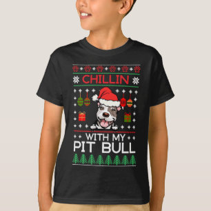 T-shirt Chillin Avec Mon Pitbull Père Noël Sueur de Noël m