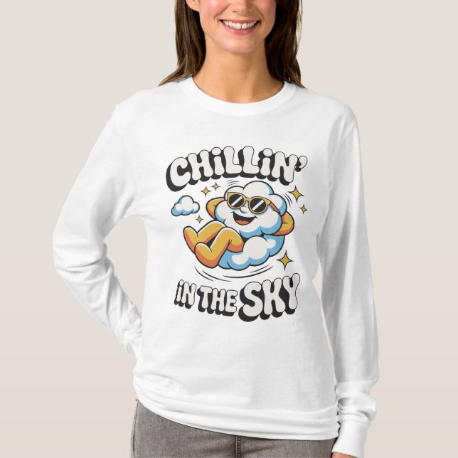 T-shirt Chillin' in the Sky Retro Cloud Design pour l'été (Devant)