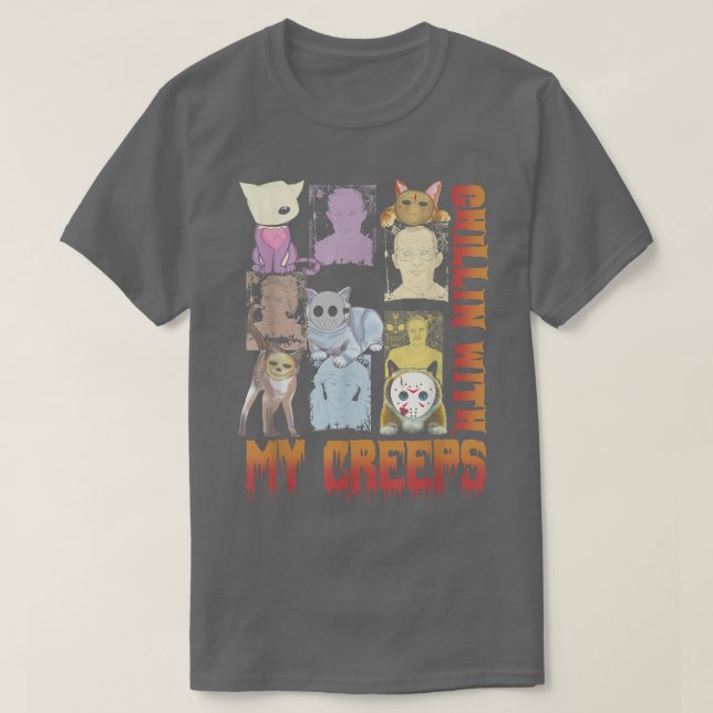 T-shirt Chillin with My Creeps Funny Cat Horror Movies Ser (Design devant)