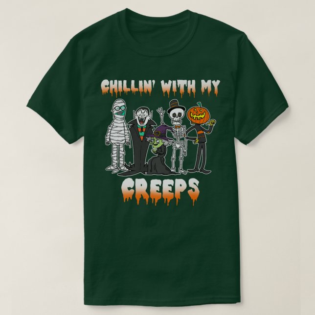 T-shirt Chillin With My Creeps Vampire Halloween Skeleton  (Design devant)