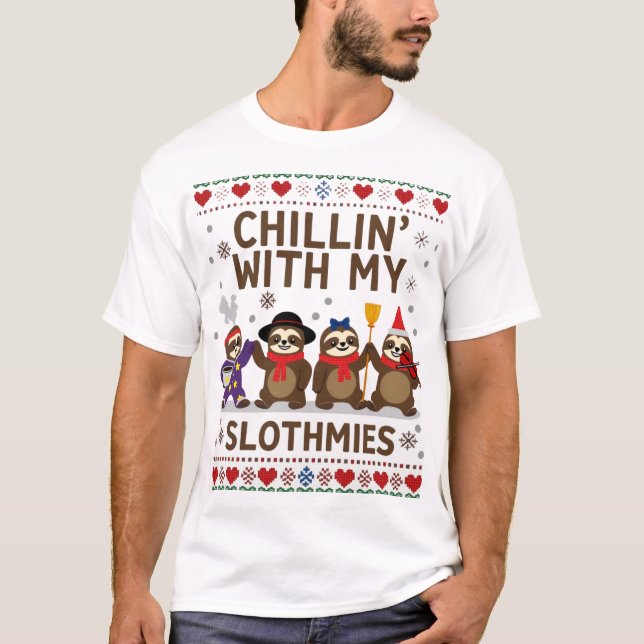T-shirt Chillin With My Slothmies Funny Sloth Ugly Christm (Devant)