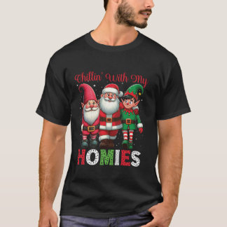 T-shirt Chilling Avec Mes Hommes Père Noël Elf Gnome Noël
