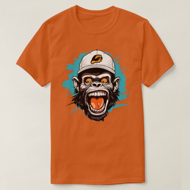 T-shirt Chimp Portant Un Casquette de baseball (Design devant)
