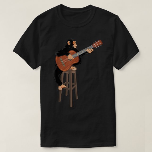 T-shirt Chimpanzé jouant de la guitare acoustique. Drôle s (Design devant)