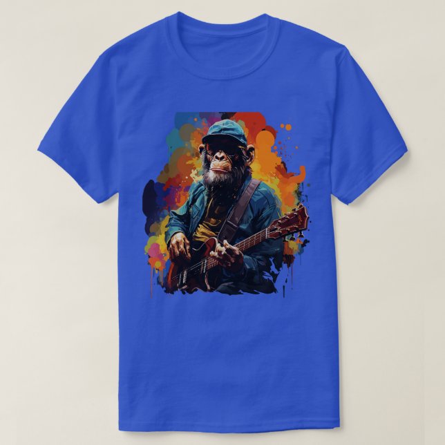 T-shirt Chimpanzé Jouer de la guitare (Design devant)