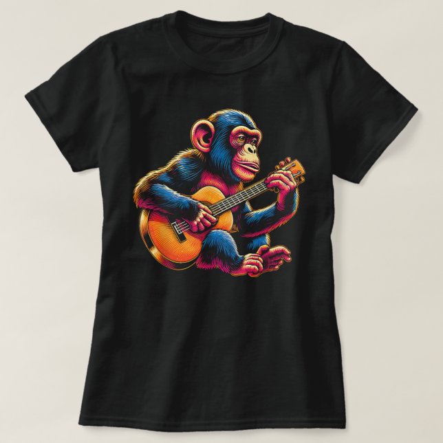 T-shirt Chimpanzé Jouer Guitare Chimps Singe Guitariste (Design devant)
