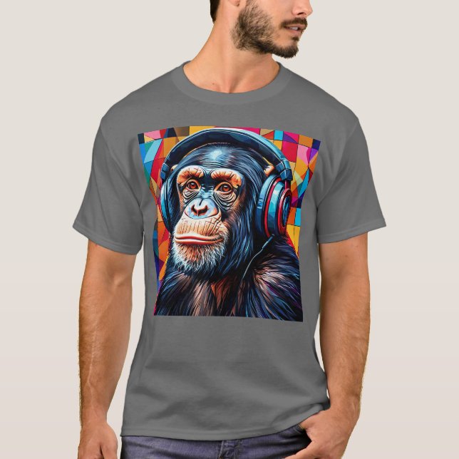T-shirt Chimpanzé portant un casque audio (Devant)