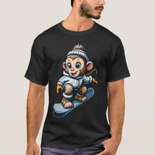 T-shirt Chimpanzé sur un snowboard sports d'hiver ami