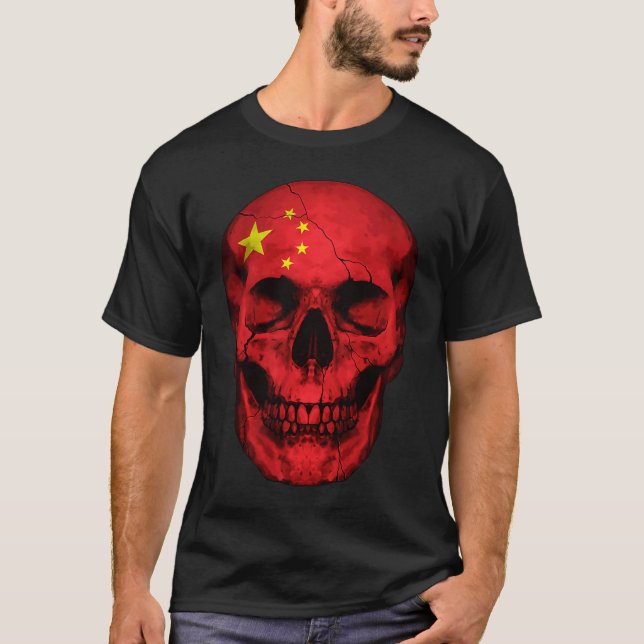 T-shirt China Flag Skull Chinese Roots Proud Patriotic (Devant)