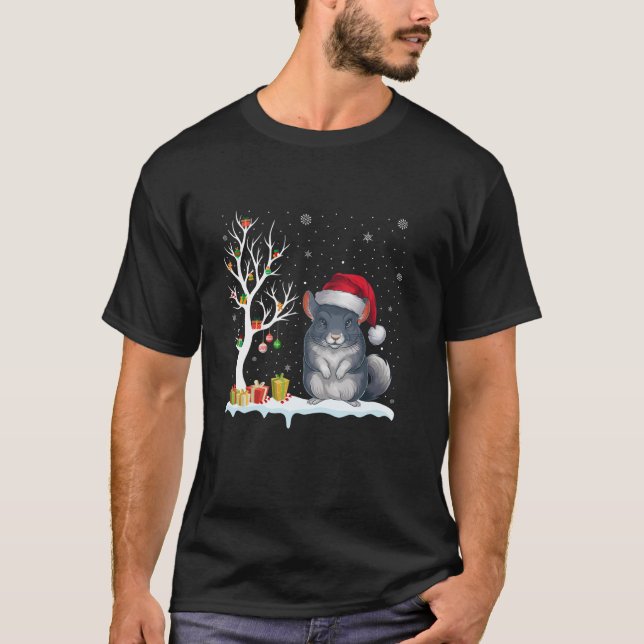 T-shirt Chinchilla Santa Hat Festif Arbre Lumière Noël (Devant)
