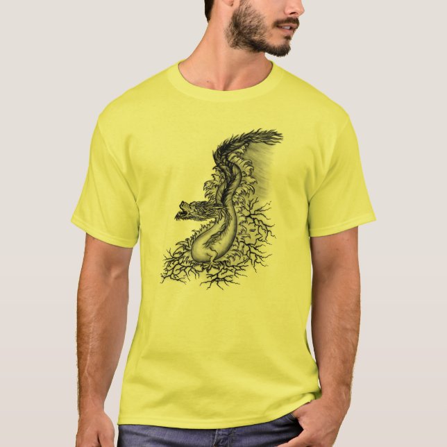 T-shirt Chine Dragon, noir et blanc Design en Tattoostyl (Devant)