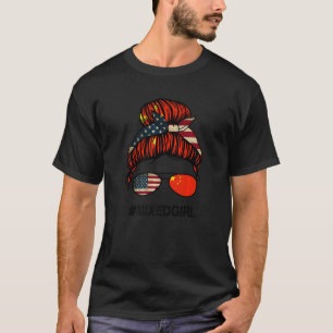 T-shirt Chine Drapeau américain USA Chinese Messy Bun