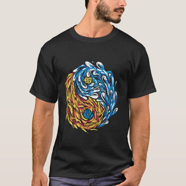 T-shirt Chine Ying et Yang Feu et eau Symboles chinois (Devant)