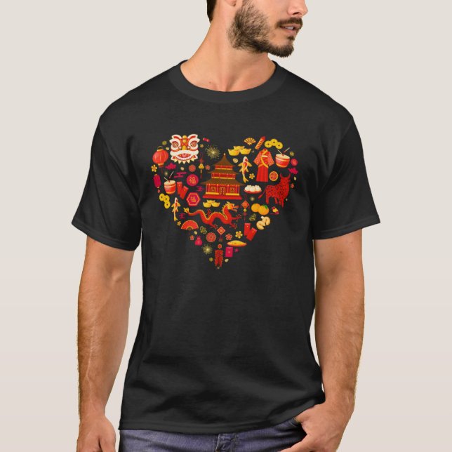 T-shirt Chinese Culture Heart Shape Travel Vacation (Devant)