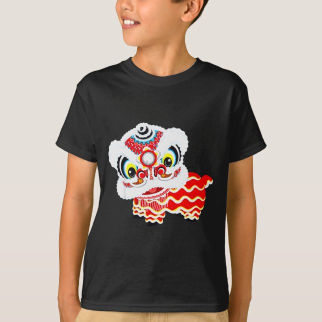 T-shirt Chinese Cute Traditional Dancing Lion Art Happy Ne (Devant)