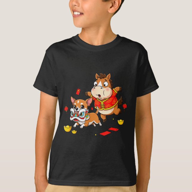 T-shirt Chinese Horse Chihuahua Funny Kid Mens Womens Happ (Devant)