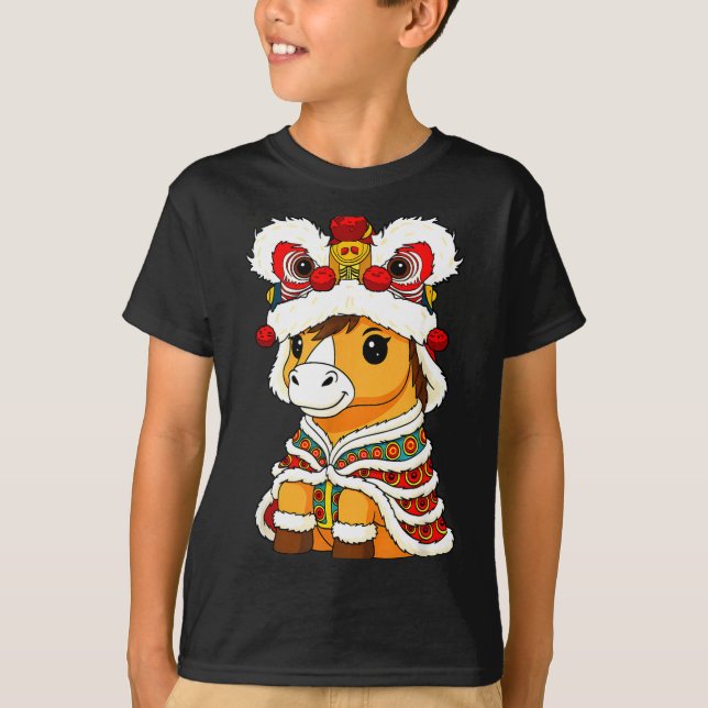 T-shirt Chinese Lunar New Year Lion Dance Cute Horse China (Devant)