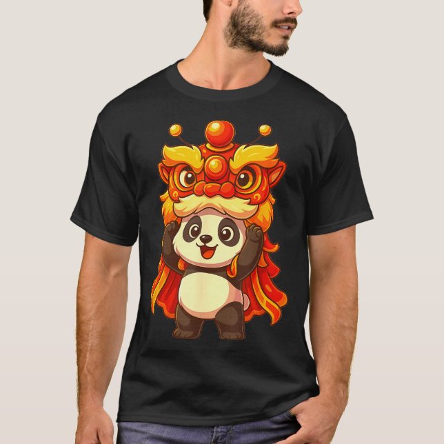 T-shirt Chinese Lunar New Year Lion Dance Cute Panda China (Devant)