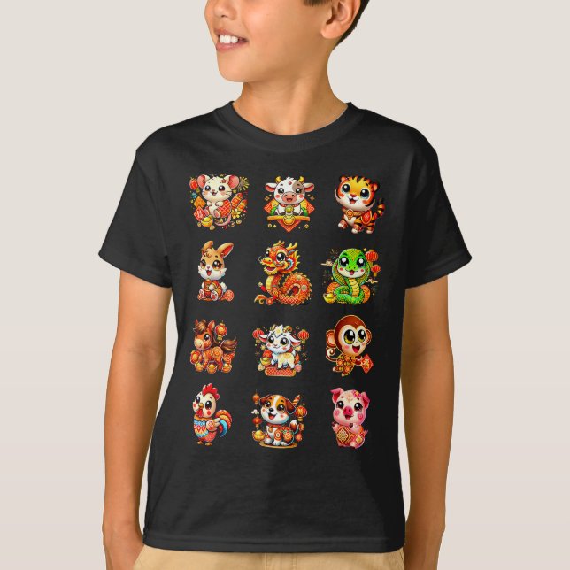 T-shirt Chinese New Year Cute 12 Zodiac Animal Signs Lunar (Devant)