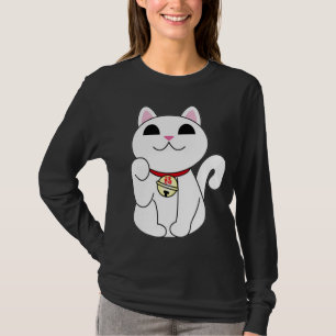 T-shirt chinois blanc chanceux de chat