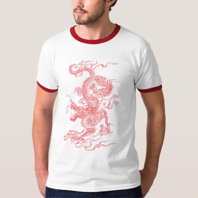 T-shirt chinois de rouge de dragon (Devant)