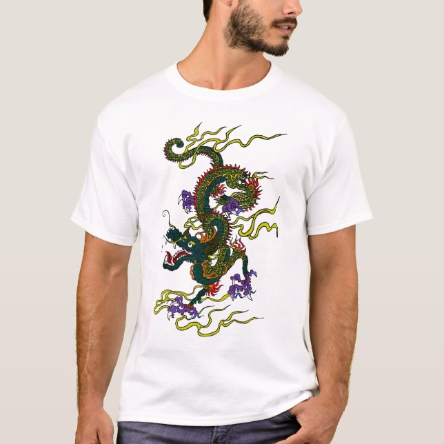 T-shirt chinois d'illustration de dragon (Devant)