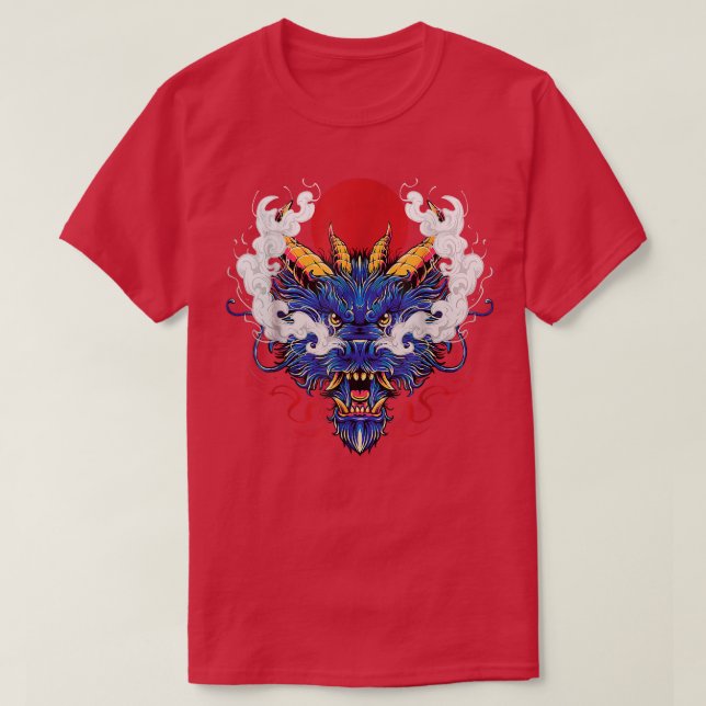 T-shirt Chinois Mysque Blue Dragon Tête Japonais Roi de (Design devant)