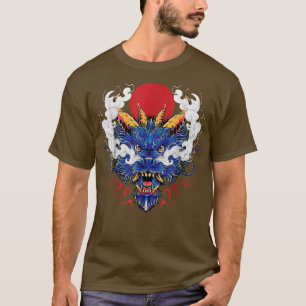 T-shirt Chinois Mysque Blue Dragon Tête Japonais Roi de