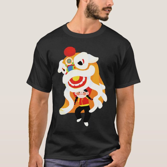 T-shirt Chinois Nouvel An Lion Dragon traditionnel Danse C (Devant)