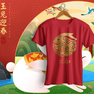 T-shirt Chinois Nouvel An Or Grosse Oreille Rabbit Personn
