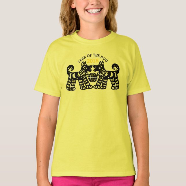 T-shirt Chinois Papercut Earth Dog Année 2018 Y Girl tee (Devant)