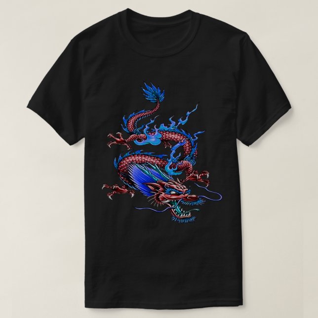 T-shirt Chinois Rouge Bon Fortune Dragon Mythique Créature (Design devant)