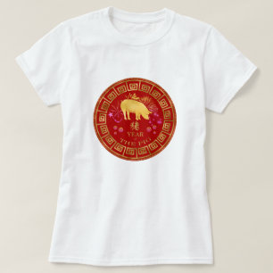 T-shirt Chinois Zodiac Pig Rouge/Or ID542