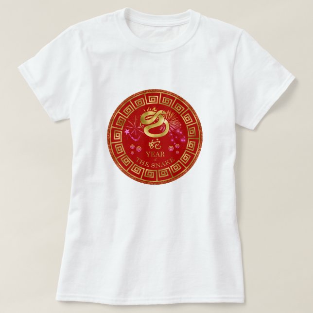 T-shirt Chinois Zodiac Snake Rouge/Or ID542 (Design devant)