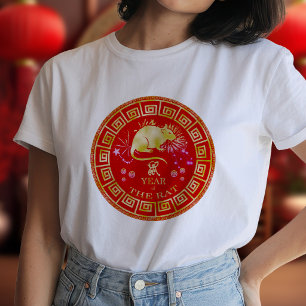 T-shirt Chinois Zodiaque Rat Rouge/Or ID542