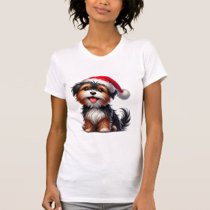 T-shirt Chiot Adorable Avec Chapeau De Père Noël 