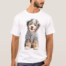 Chiot Adorable dans un Doux Pull Tricoté Gris