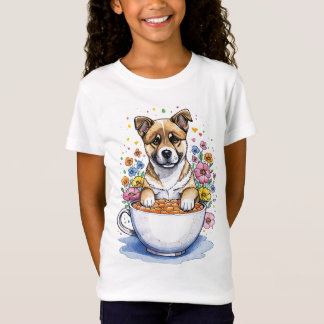 T-Shirt Chiot Akita américain dans les fleurs avec tasse