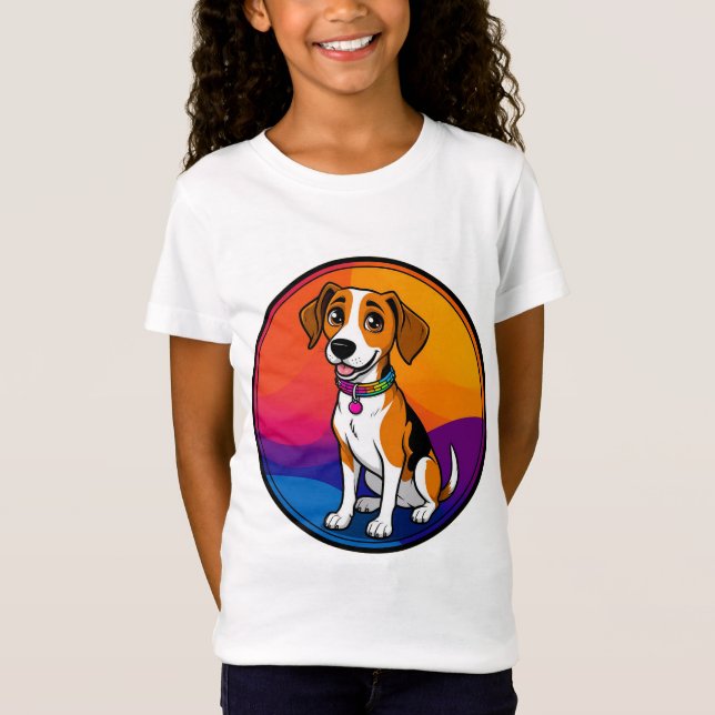 T-Shirt Chiot animé mignon avec collier (Devant)