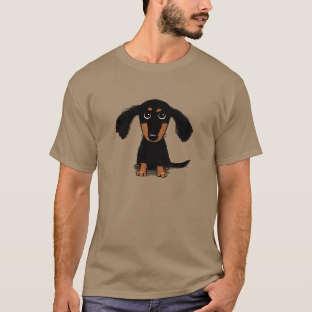 T-shirt Chiot aux cheveux longs de teckel (Devant)